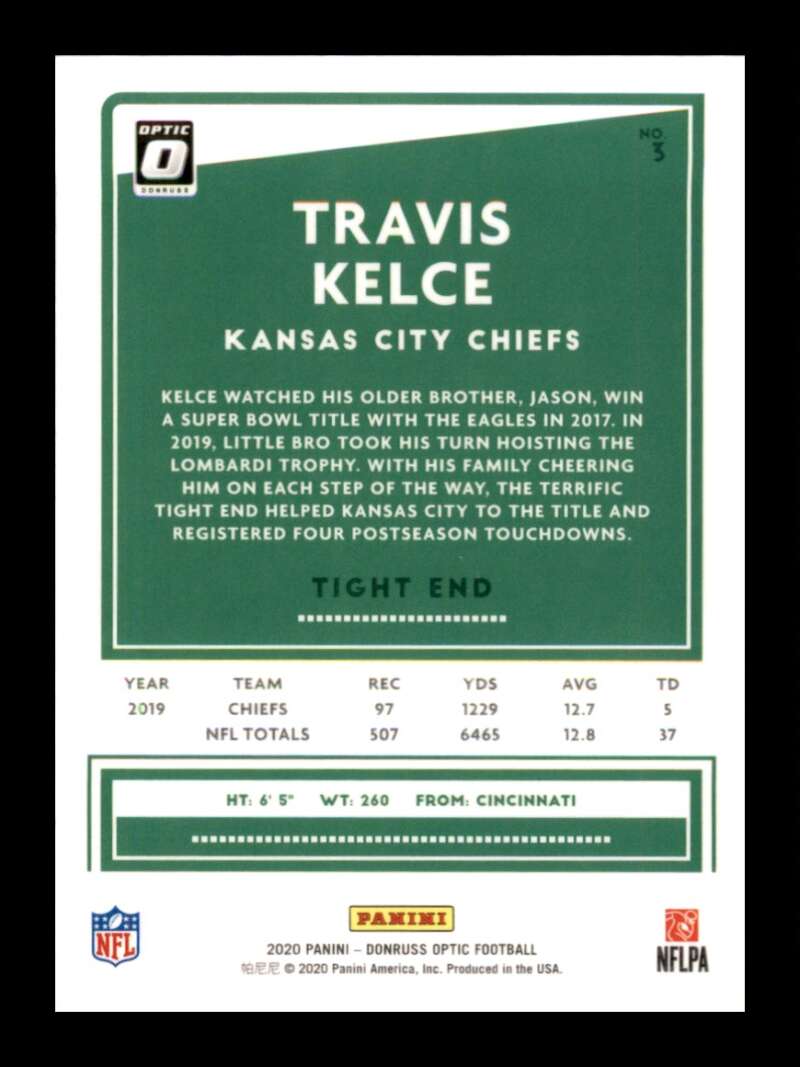 Load image into Gallery viewer, 2020 Donruss Optic Travis Kelce #3 Kansas City Chiefs Image 2
