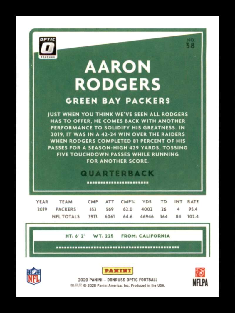 Load image into Gallery viewer, 2020 Donruss Optic Aaron Rodgers #38 Green Bay Packers Image 2
