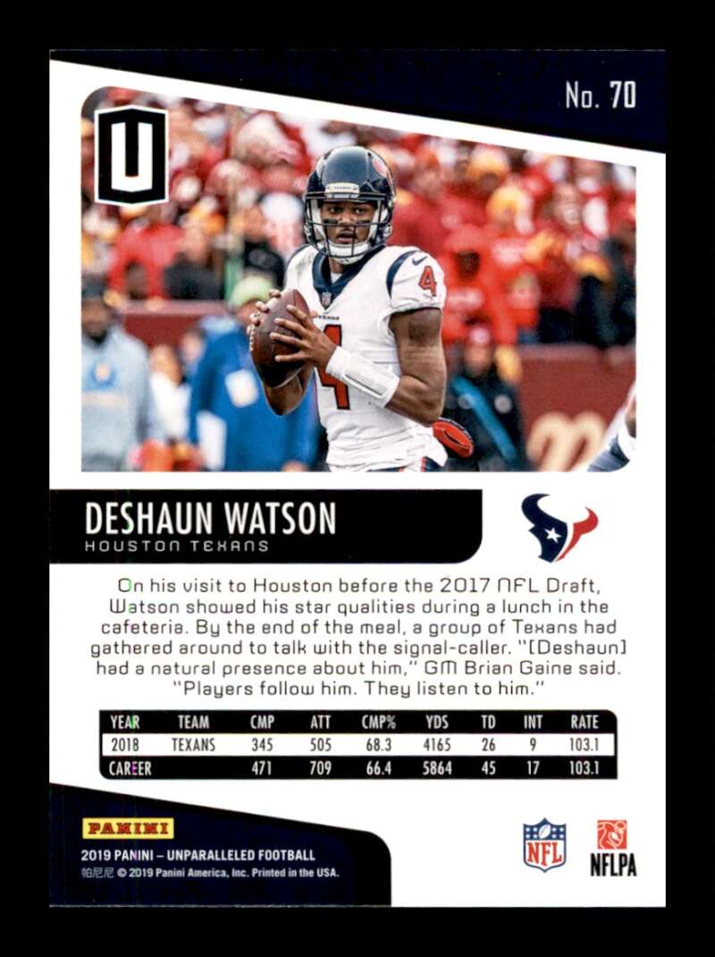 Load image into Gallery viewer, 2019 Panini Unparalleled Deshaun Watson #70 Houston Texans Image 2
