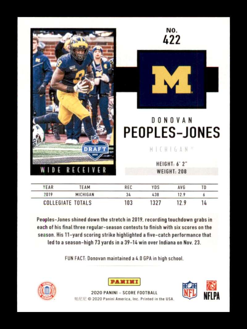 Load image into Gallery viewer, 2020 Score Donovan Peoples-Jones #422 Rookie RC Michigan Wolverines Image 2
