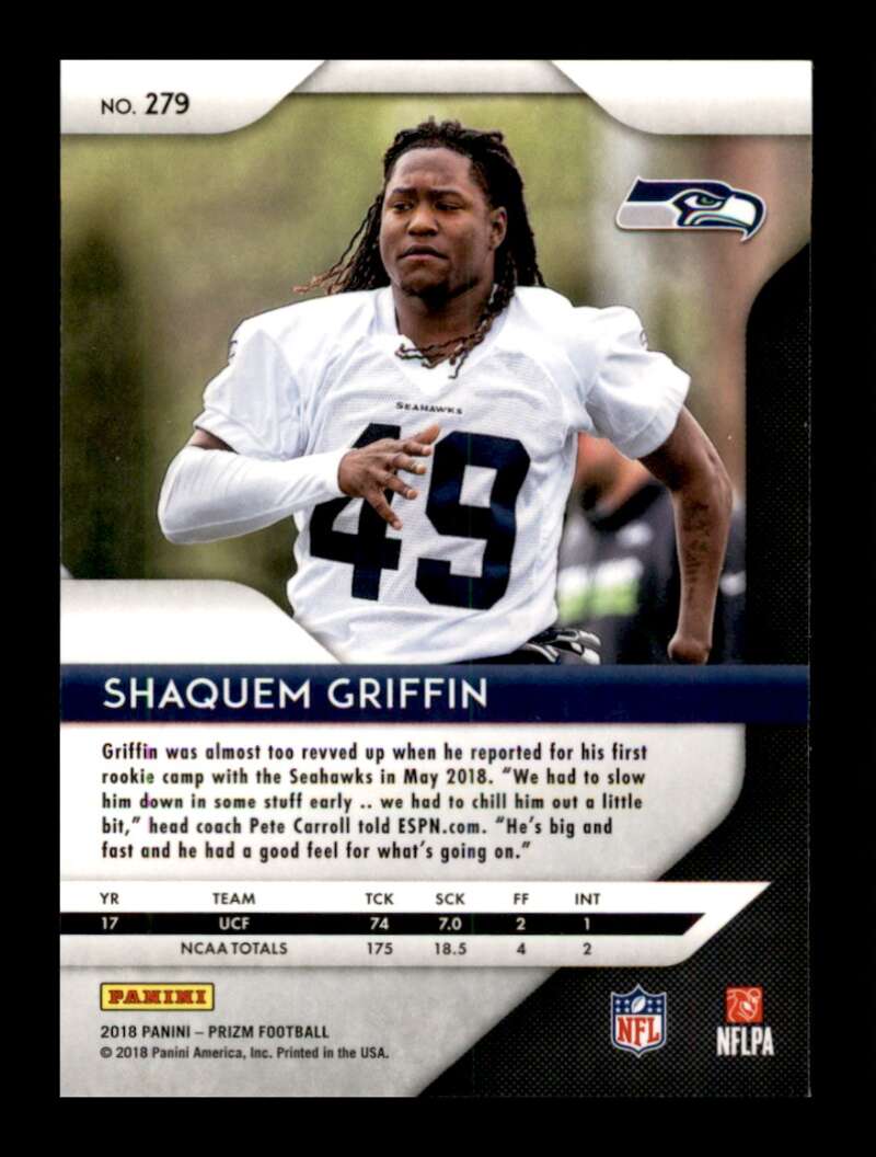 Load image into Gallery viewer, 2018 Panini Prizm Shaquem Griffin #279 Rookie RC Seattle Seahawks Image 2
