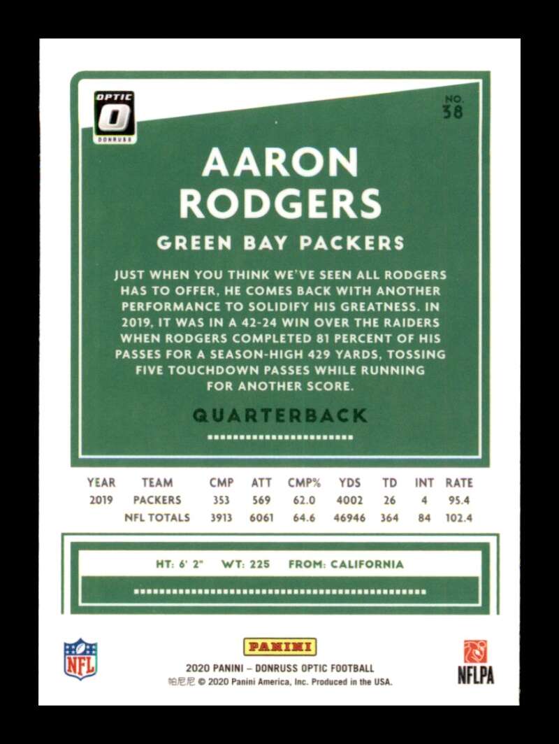 Load image into Gallery viewer, 2020 Panini Donruss Optic Aaron Rodgers #38 Green Bay Packers Image 2
