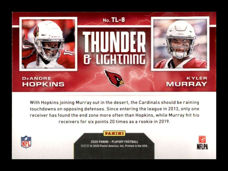 Load image into Gallery viewer, 2020 Panini Playoff Thunder &amp; Lightning Kyler Murray DeAndre Hopkins #TL-8  Image 2
