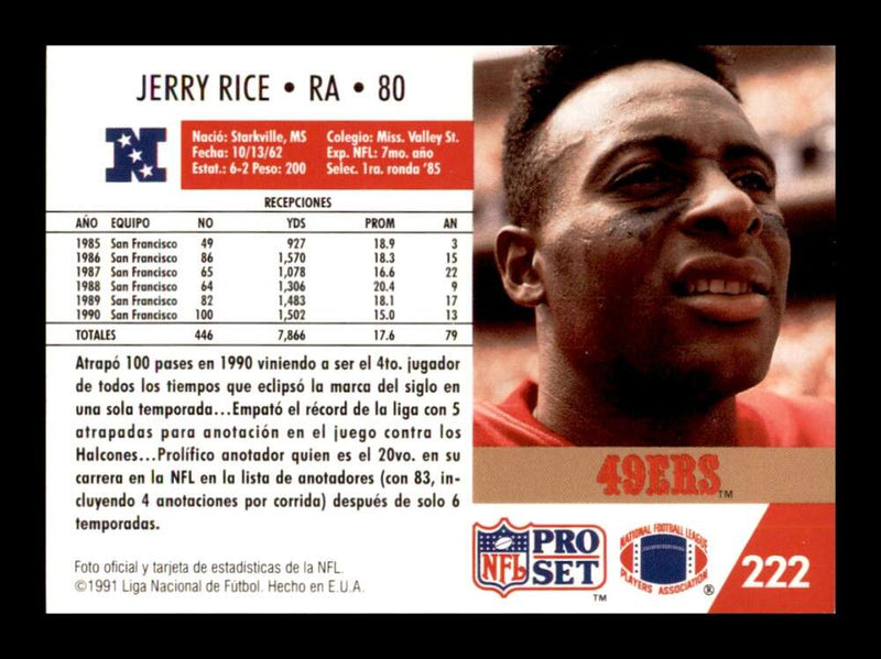 Load image into Gallery viewer, 1991 Pro Set Spanish Jerry Rice #222 San Francisco 49ers Image 2
