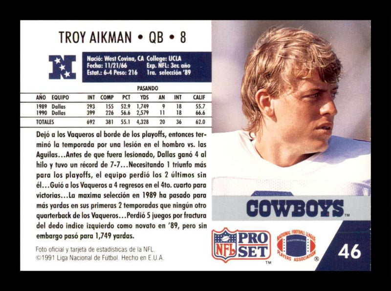 Load image into Gallery viewer, 1991 Pro Set Spanish Troy Aikman #46 Dallas Cowboys Image 2
