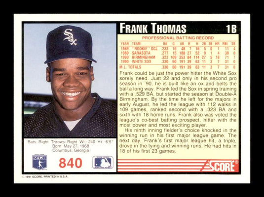 1991 Score Frank Thomas 