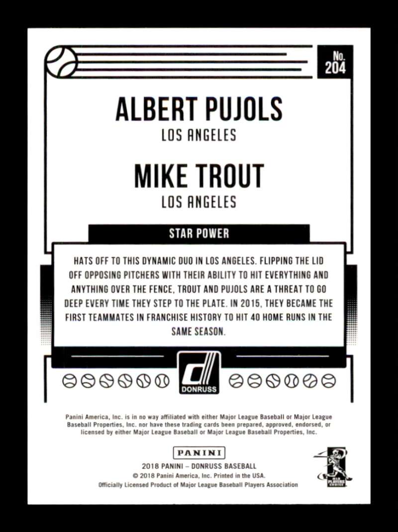 Load image into Gallery viewer, 2018 Donruss Star Power Albert Pujols Mike Trout #204 Los Angeles Angels Image 2
