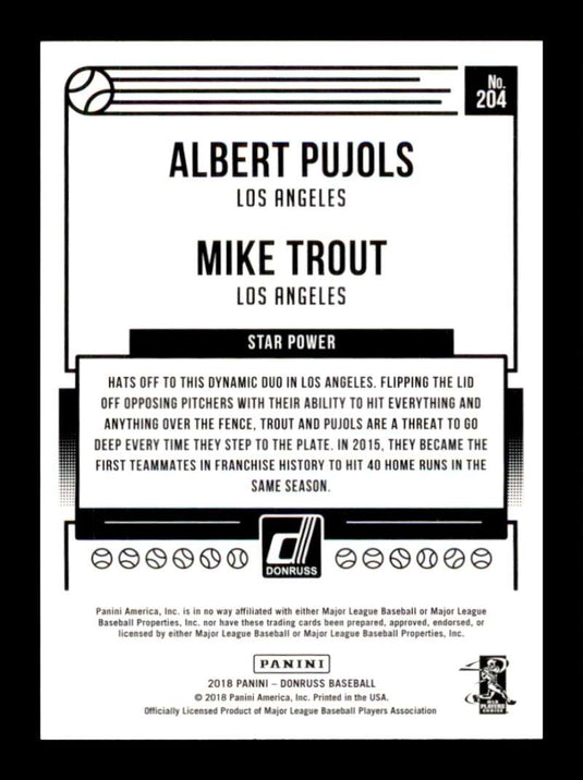 2018 Donruss Star Power Albert Pujols Mike Trout 