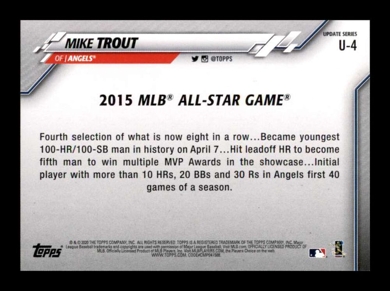 Load image into Gallery viewer, 2020 Topps Update Mike Trout #U-4 Los Angeles Angels Image 2
