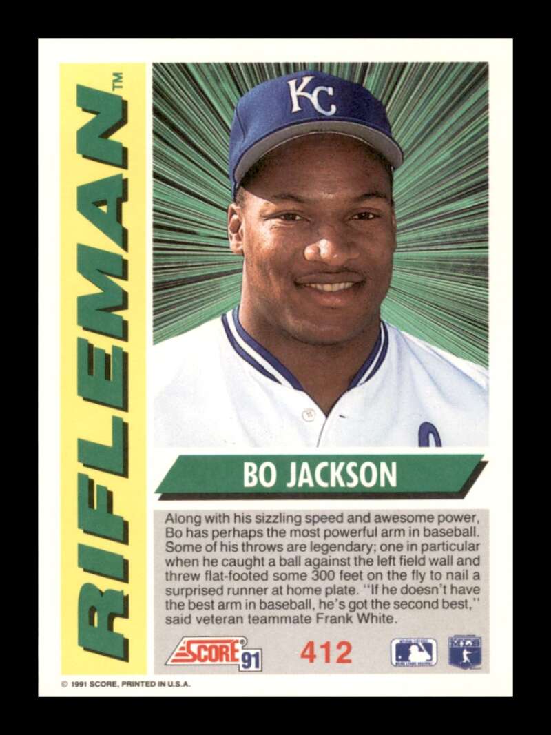 Load image into Gallery viewer, 1991 Score Rifleman Bo Jackson #412 Kansas City Royals Image 2
