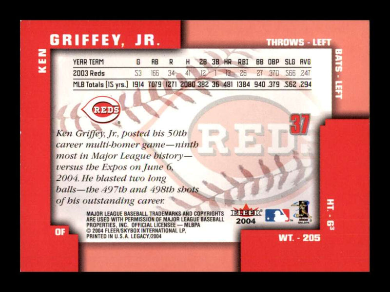 Load image into Gallery viewer, 2004 Fleer Legacy Ken Griffey Jr #37 Cincinnati Reds Image 2
