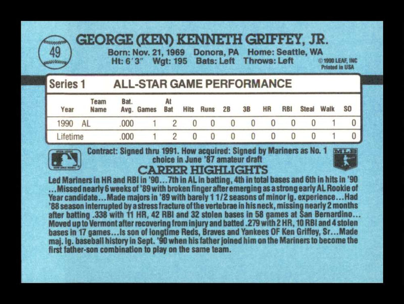 Load image into Gallery viewer, 1991 Donruss Ken Griffey Jr #49 Seattle Mariners Image 2
