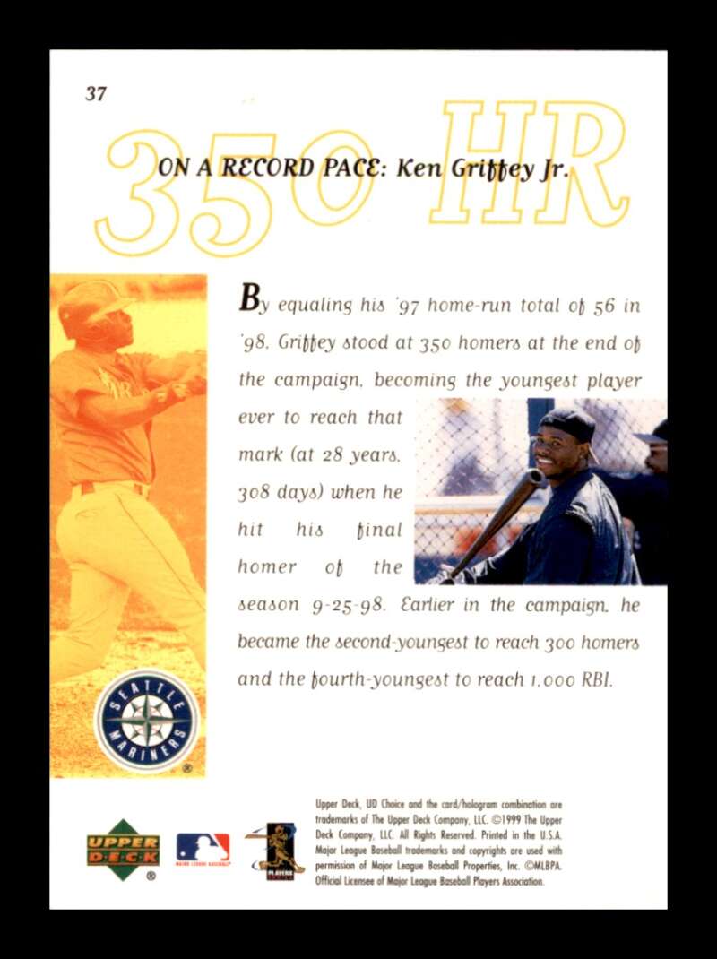 Load image into Gallery viewer, 1999 Upper Deck Choice Cover Glory Ken Griffey Jr #37 Seattle Mariners Image 2
