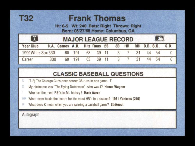 Load image into Gallery viewer, 1991 Classic Frank Thomas #T32 Chicago White Sox Image 2
