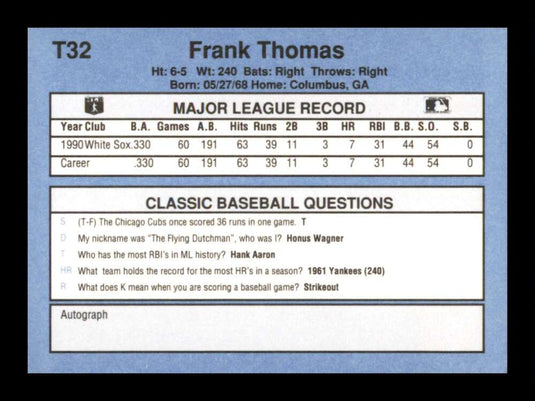 1991 Classic Frank Thomas 