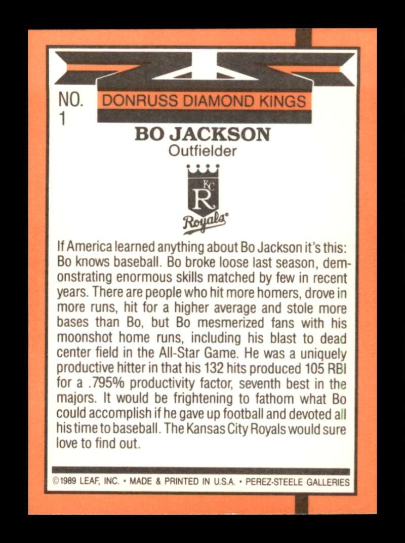 Load image into Gallery viewer, 1990 Donruss Diamond Kings Bo Jackson #1 Kansas City Royals Image 2
