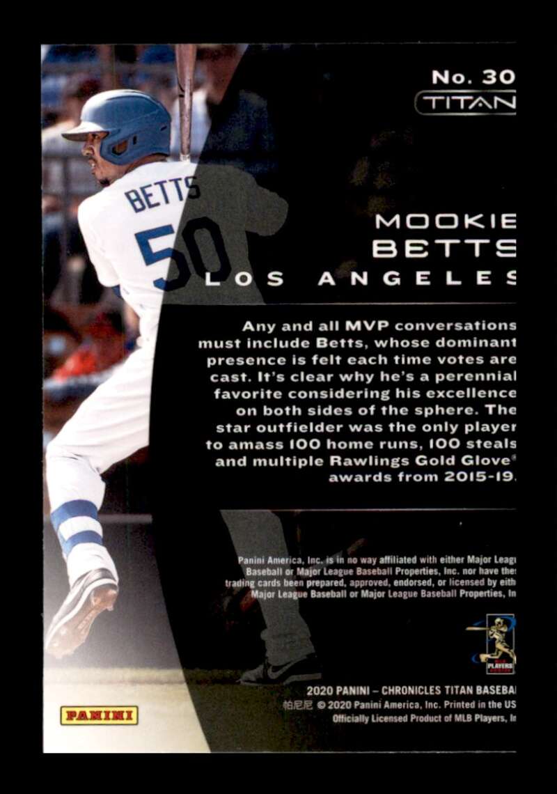 Load image into Gallery viewer, 2020 Panini Chronicles Titan Mookie Betts #30 Los Angeles Dodgers Image 2
