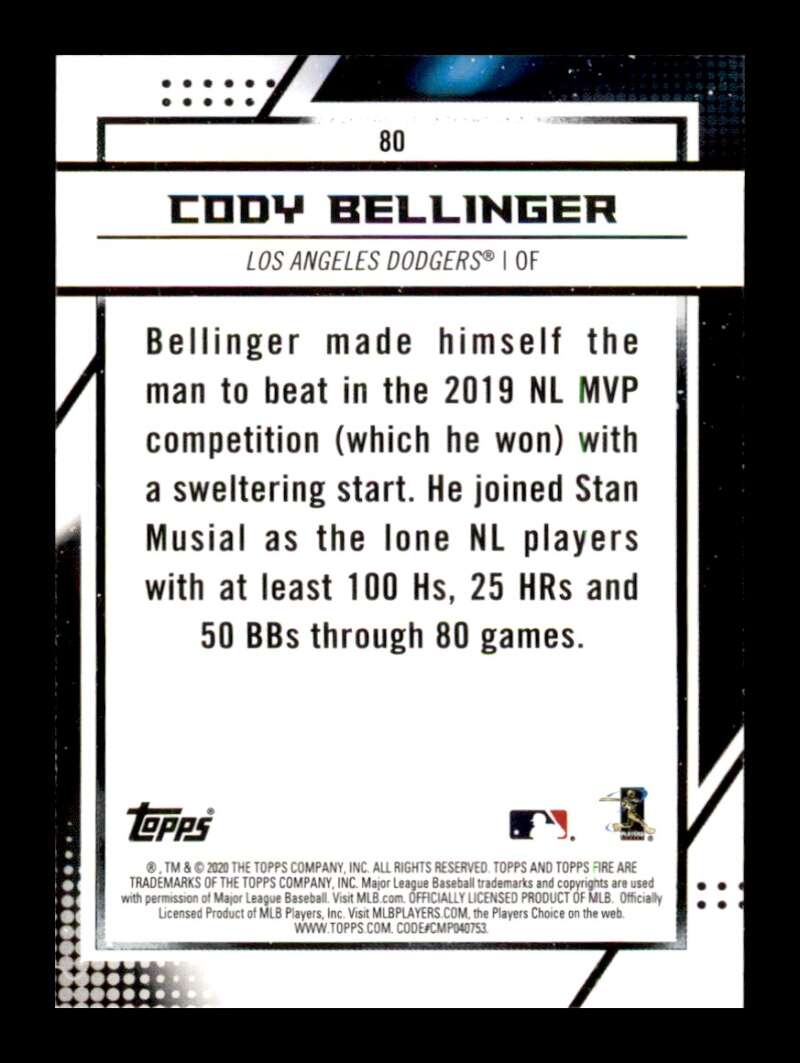 Load image into Gallery viewer, 2020 Topps Fire Red Flame Cody Bellinger #80 Los Angeles Dodgers Image 2
