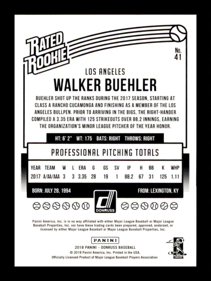 Load image into Gallery viewer, 2018 Donruss Walker Buehler #41 Rookie RC Los Angeles Dodgers Image 2
