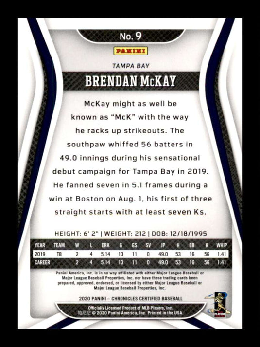 2020 Panini Chronicles Certified Brendan McKay