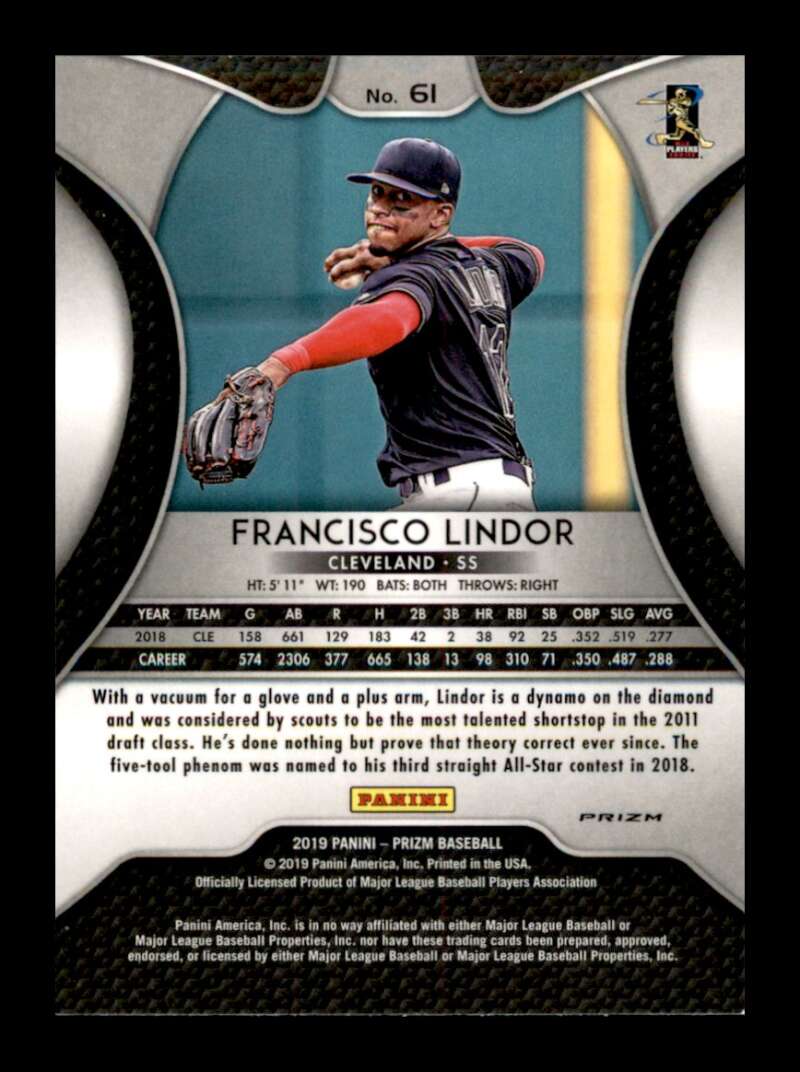 Load image into Gallery viewer, 2019 Panini Prizm Red White Blue Prizm Francisco Lindor #61 Cleveland Indians Image 2
