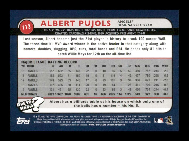 Load image into Gallery viewer, 2020 Topps Big League Albert Pujols #113 Los Angeles Angels Image 2
