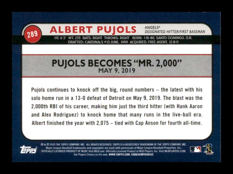 Load image into Gallery viewer, 2020 Topps Big League Albert Pujols #289 Los Angeles Angels Image 2
