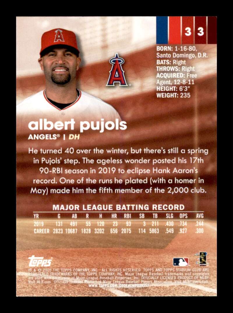 Load image into Gallery viewer, 2018 Topps Stadium Club Albert Pujols #236 Los Angeles Angels Image 2
