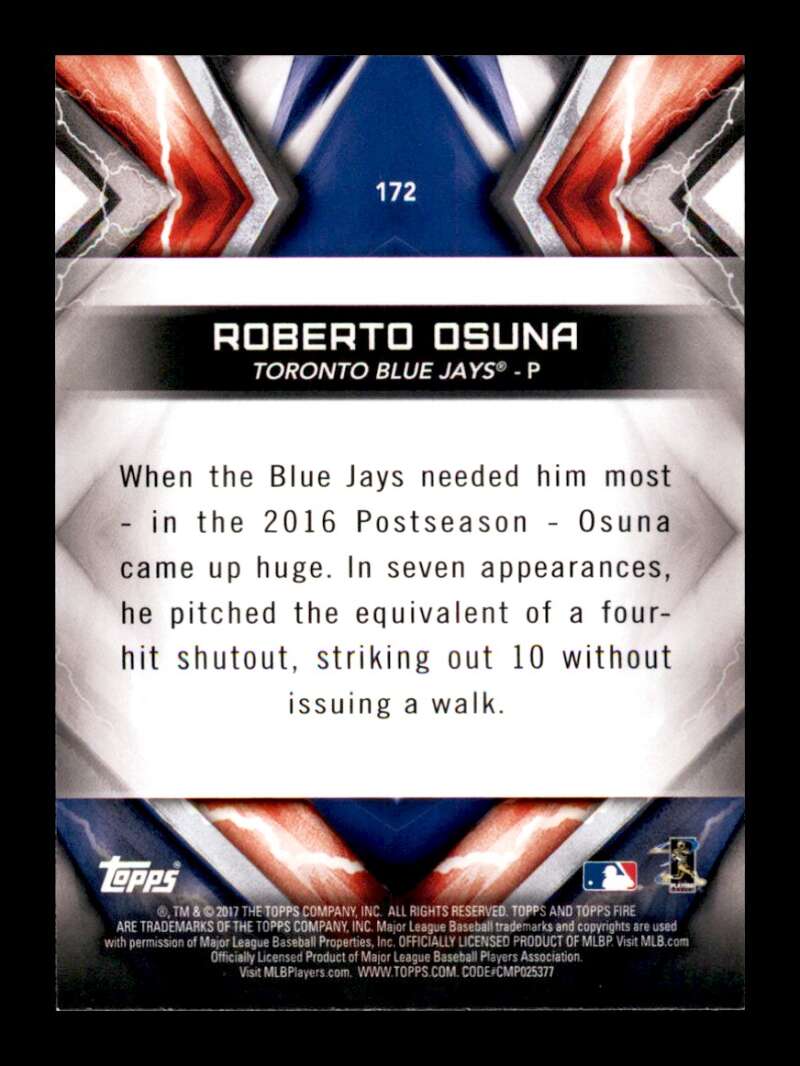 Load image into Gallery viewer, 2017 Topps Fire Flame Roberto Osuna #172 Short Print SP Toronto Blue Jays Image 2
