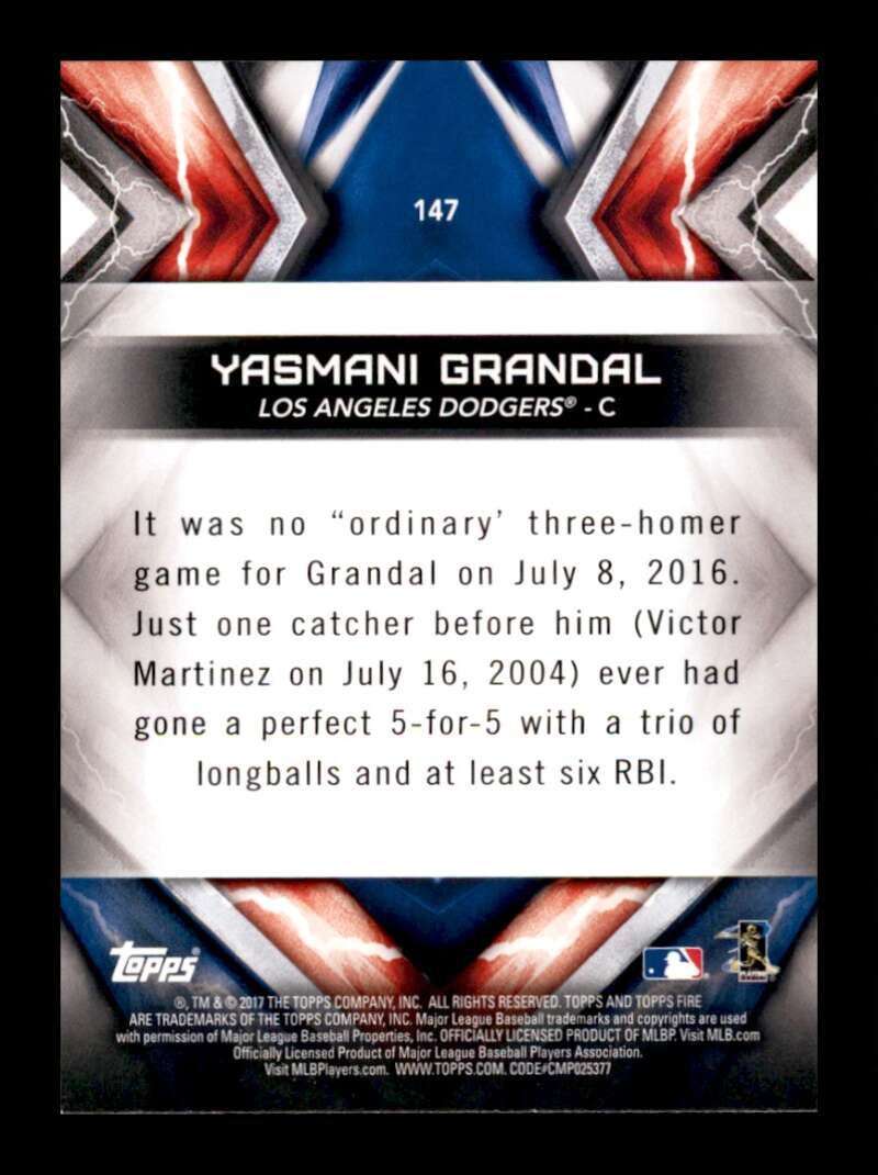 Load image into Gallery viewer, 2017 Topps Fire Flame Yasmani Grandal #147 Short Print SP Los Angeles Dodgers Image 2
