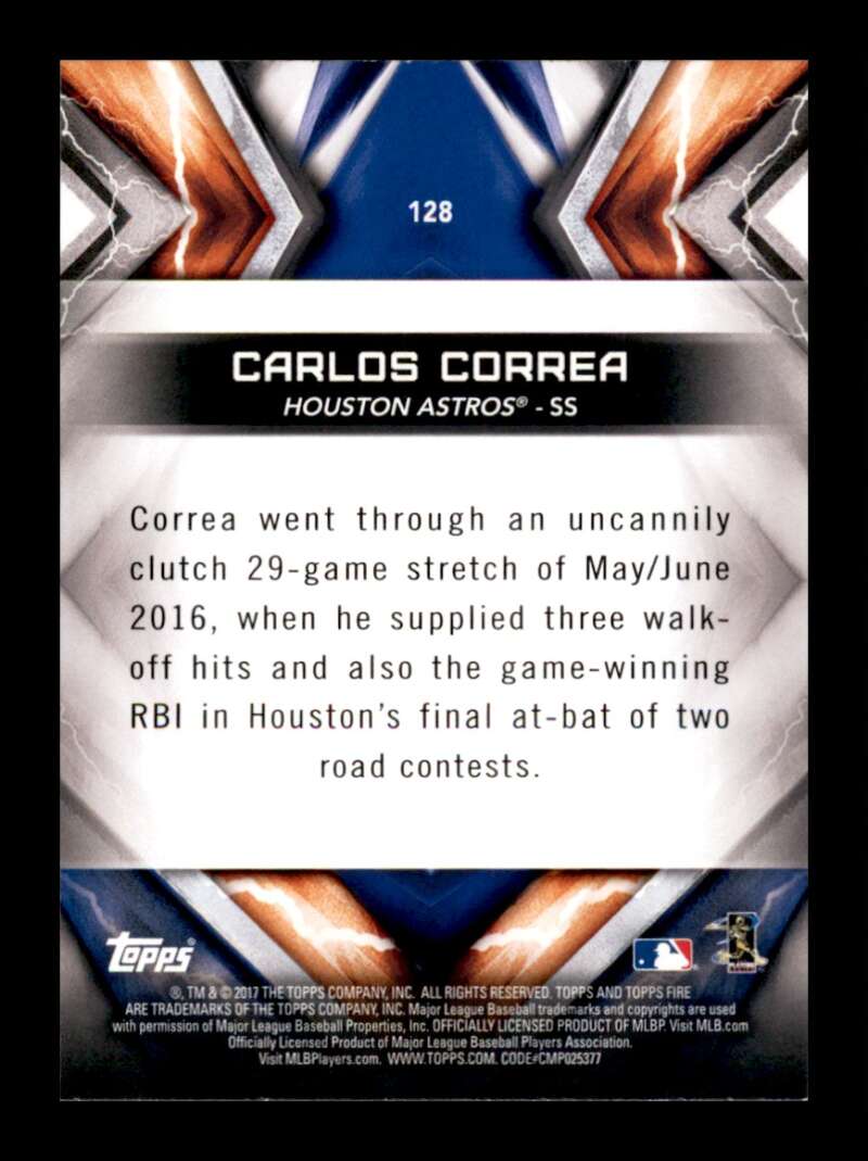 Load image into Gallery viewer, 2017 Topps Fire Red Flame Carlos Correa #128 Short Print SP Houston Astros Image 2
