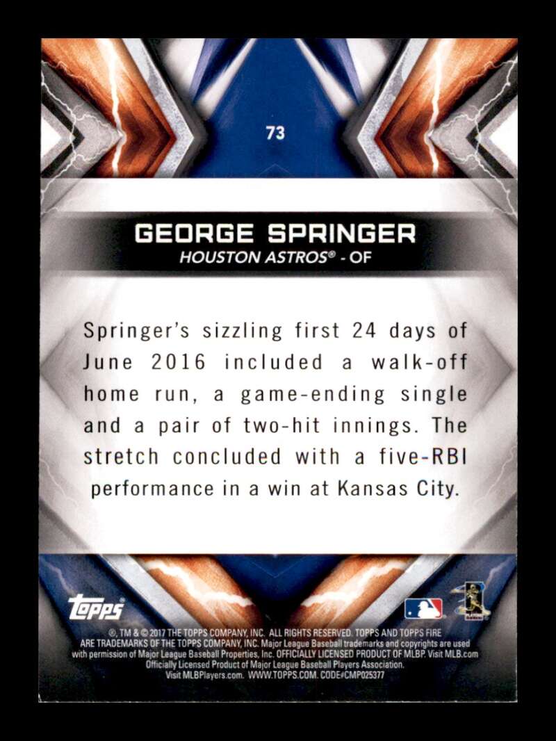 Load image into Gallery viewer, 2017 Topps Fire Flame George Springer #73 Short Print SP Houston Astros Image 2
