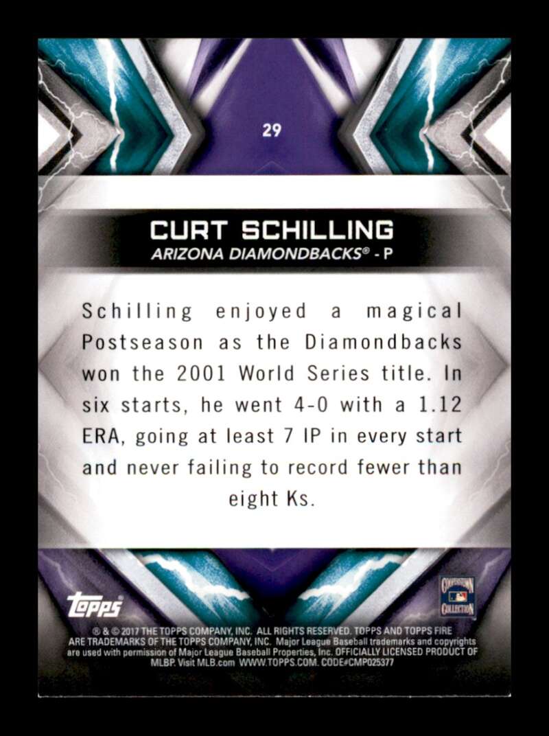 Load image into Gallery viewer, 2017 Topps Fire Flame Curt Schilling #29 Short Print SP Arizona Diamondbacks Image 2
