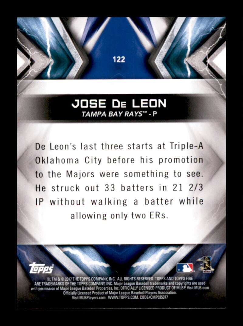 Load image into Gallery viewer, 2017 Topps Fire Blue Chip Jose De Leon #122 Rookie RC Tampa Bay Rays Image 2
