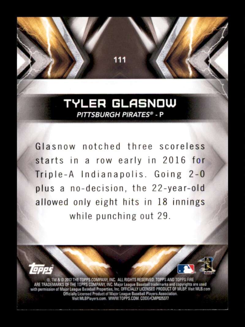 Load image into Gallery viewer, 2017 Topps Fire Tyler Glasnow #111 Rookie RC Pittsburgh Pirates Image 2
