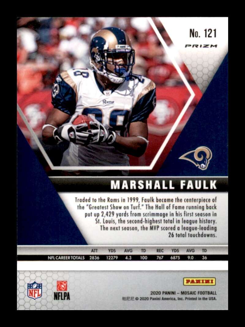 Load image into Gallery viewer, 2020 Panini Mosaic Green Mosaic Prizm Marshall Faulk #121 St. Louis Rams Image 2
