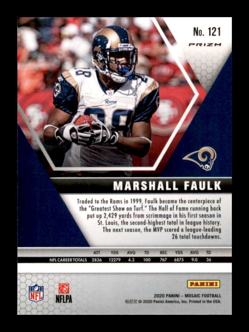 Load image into Gallery viewer, 2020 Panini Mosaic Pink Camo Prizm Marshall Faulk #121 St. Louis Rams Image 2
