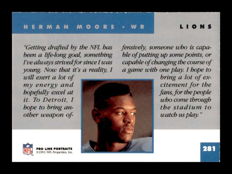 Load image into Gallery viewer, 1991 Pro Line Portraits Herman Moore #281 Rookie RC Detroit Lions Image 2
