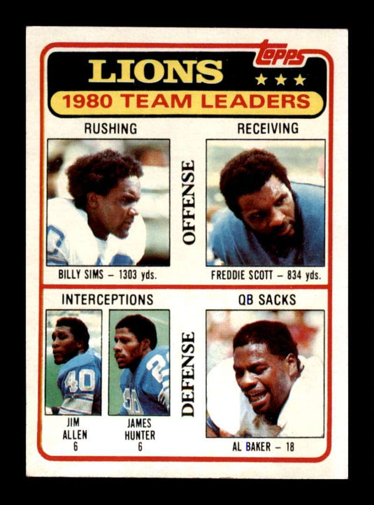 1981 Topps Billy Sims Freddie Scott Jim Allen James Hunter Al Baker