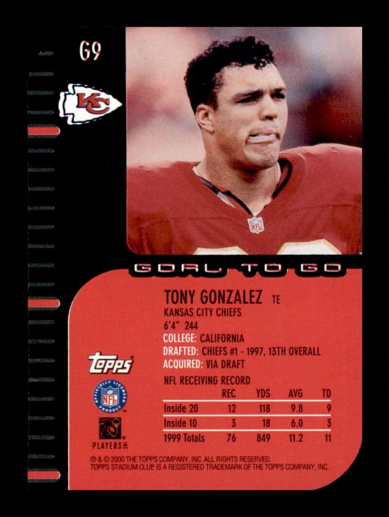 Load image into Gallery viewer, 2000 Topps Stadium Club Tony Gonzalez #G9 Kansas City Chiefs Image 2
