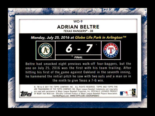 2017 Topps Fire Walk It Off Adrian Beltre