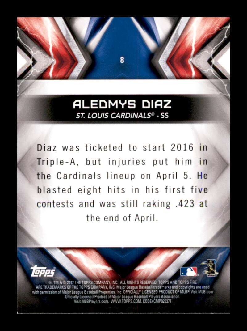 Load image into Gallery viewer, 2017 Topps Fire Flame Aledmys Diaz #8 Short Print SP St. Louis Cardinals Image 2
