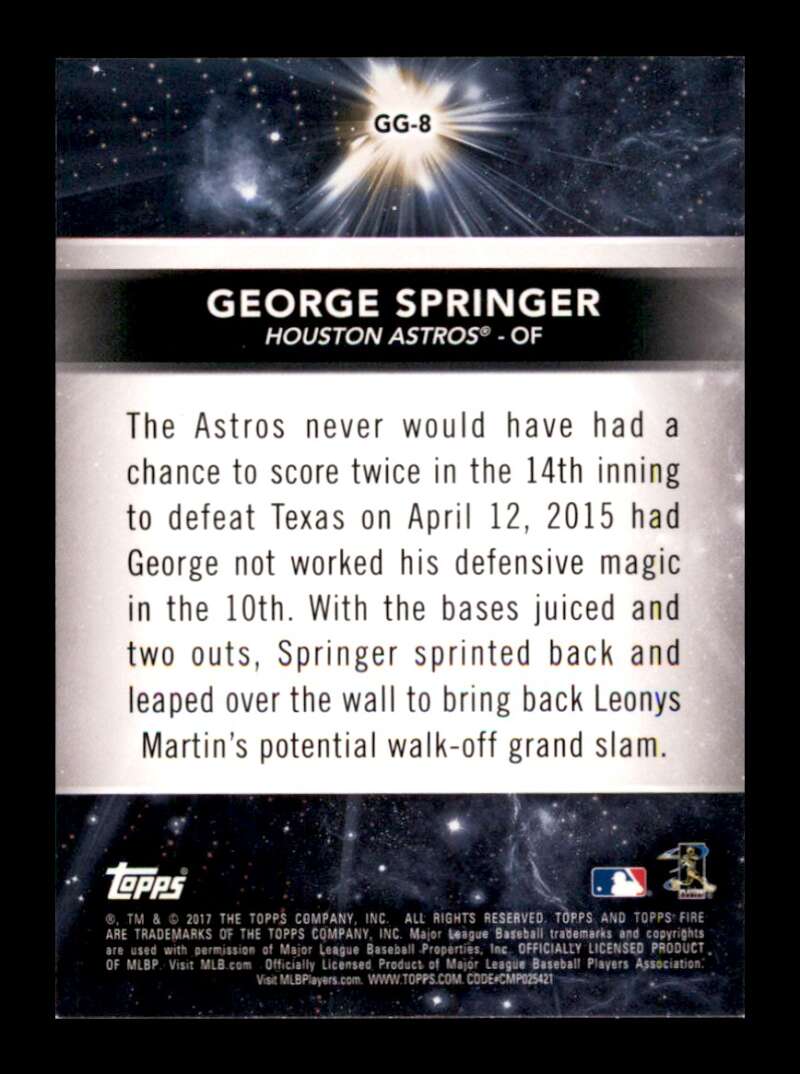 Load image into Gallery viewer, 2017 Topps Fire Golden Grabs George Springer #GG-8 Houston Astros Image 2
