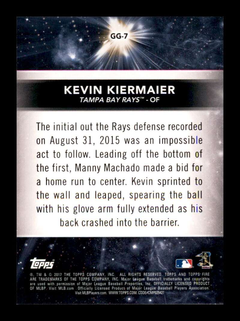 Load image into Gallery viewer, 2017 Topps Fire Golden Grabs Blue Chip Kevin Kiermaier #GG-7 Short Print SP Rays Image 2
