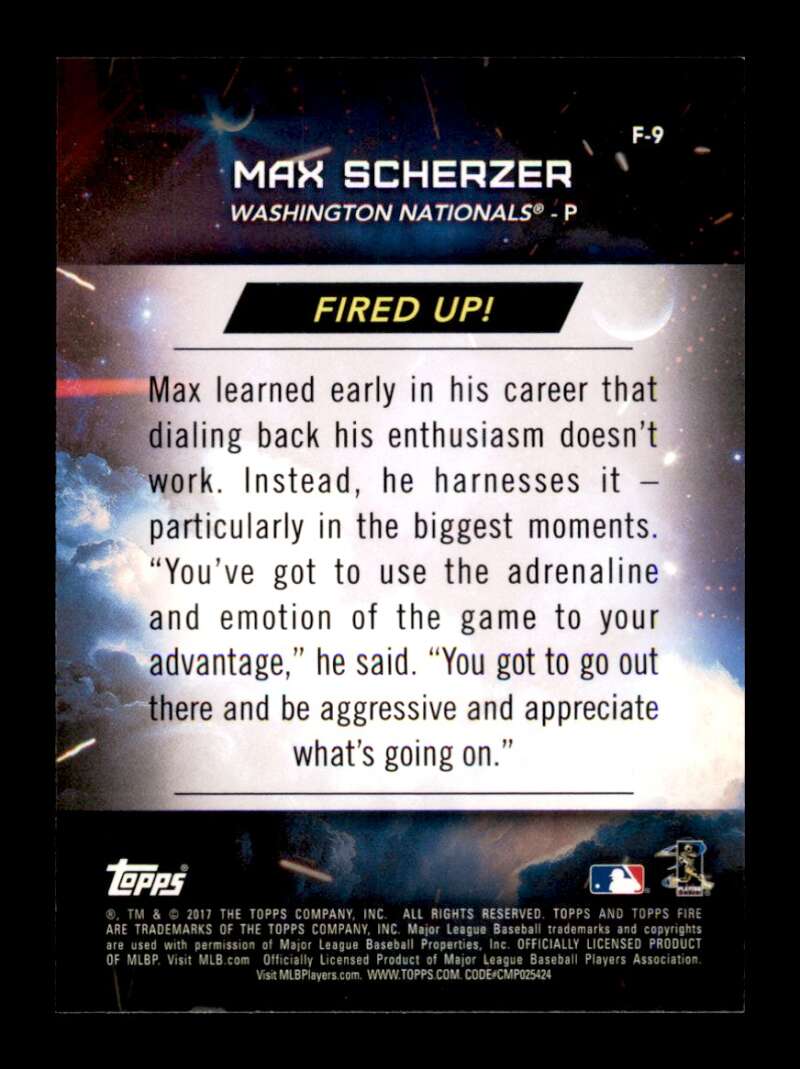 Load image into Gallery viewer, 2017 Topps Fire Fired Up Max Scherzer #F-9 Washington Nationals Image 2
