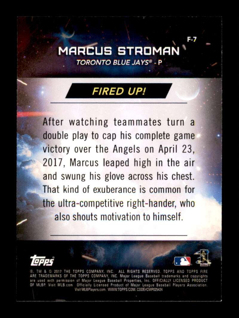 Load image into Gallery viewer, 2017 Topps Fire Fired Up Marcus Stroman #F-7 Toronto Blue Jays Image 2
