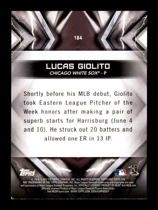 2017 Topps Fire Gold Minted Lucas Giolito