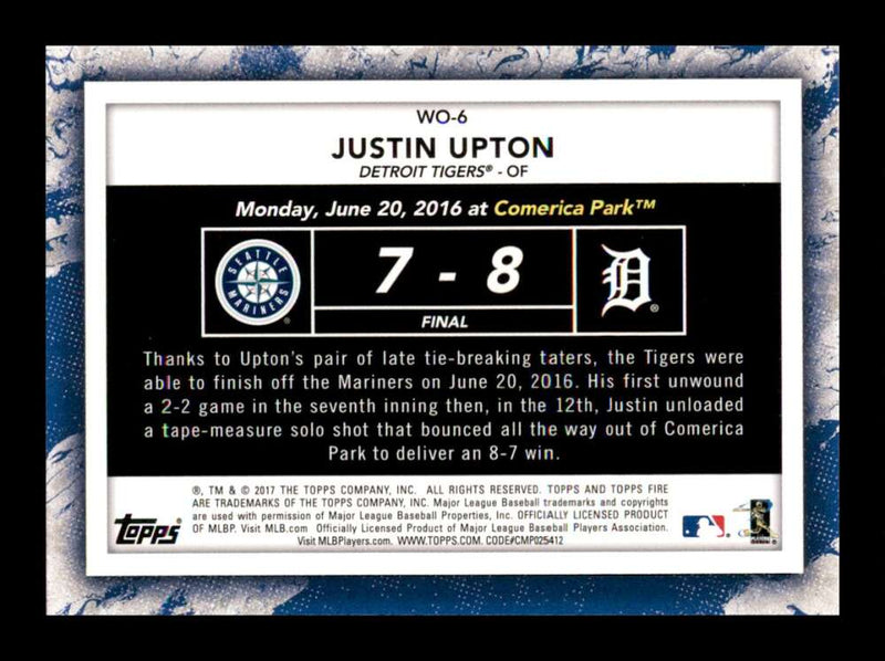 Load image into Gallery viewer, 2017 Topps Fire Walk It Off Justin Upton #WO-6 Detroit Tigers Image 2
