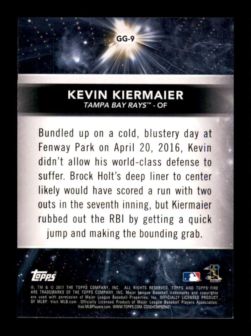 Load image into Gallery viewer, 2017 Topps Fire Golden Grabs Kevin Kiermaier #GG-9 Tampa Bay Rays Image 2
