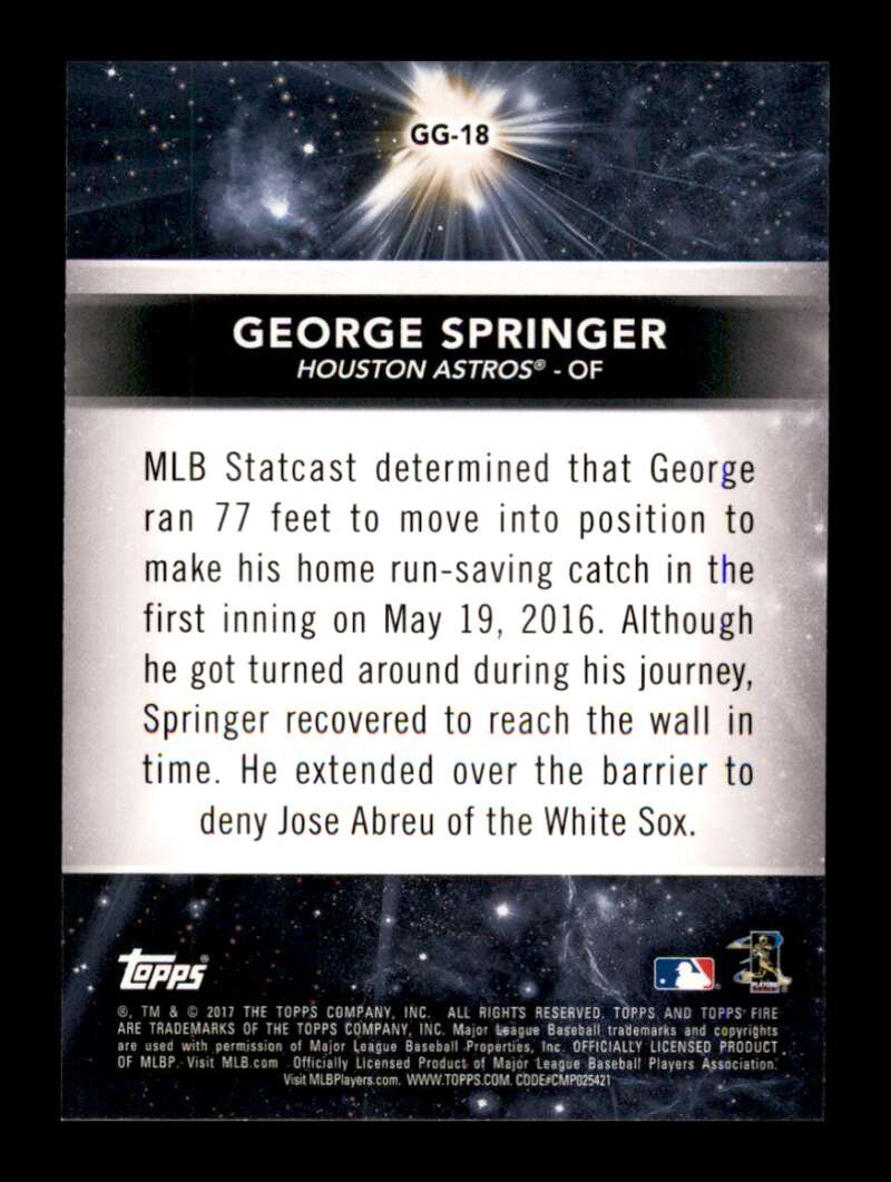 Load image into Gallery viewer, 2017 Topps Fire Golden Grabs George Springer #GG-18 Houston Astros Image 2
